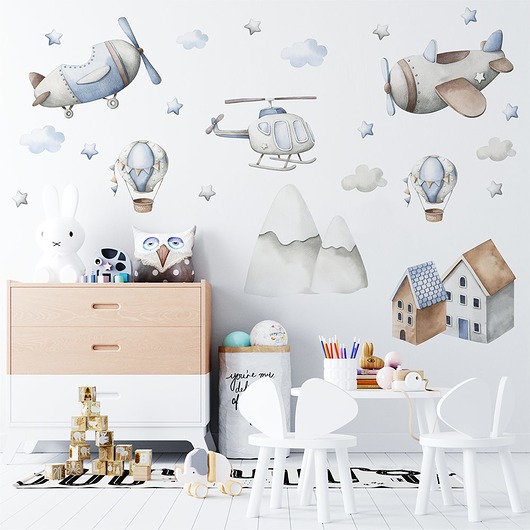 BOYS WORLD zest. 11 SAMOLOTY CHMURKI naklejki Dekoracjan