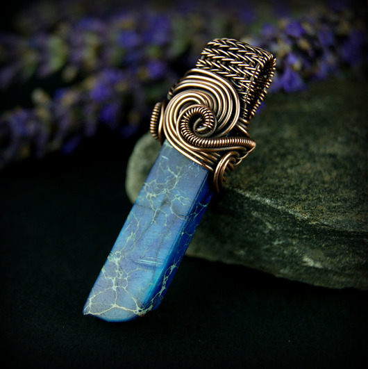 wisiory Jaspis lazurowe wybrzeże wisiorek wire wrapping