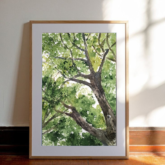 Akwarela Korona drzew oryginalny obraz 300g 23x30 cm