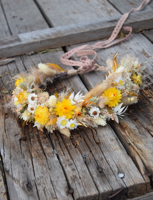 Ślubne ozdoby do włosów Wianek na głowę z stabilizowanych kwiatów w stylistyce boho