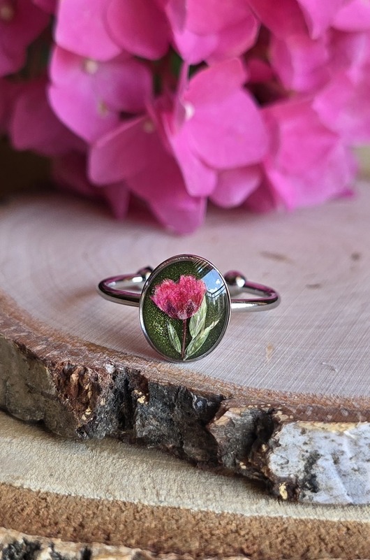 pierścionek z żywicy Wieczny kwiat pierścionek srebrny gipsówka prawdziwy żywica różowy