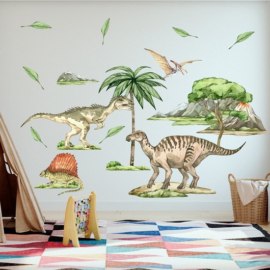 naklejki ścienne do pokoju dziecka Naklejki Dinozaury - Allozaur, Iguanodon, Pteranodon i Dimetrodon A213