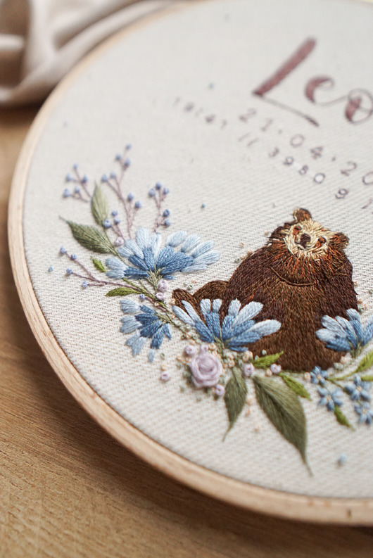 pokój dziecka - różne Tamborek z haftem ręcznym - MIŚ