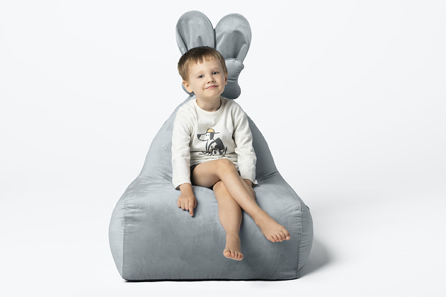 pufa dla dziecka Pufa siedzisko Funny Bunny VELVET- Jasno Szara