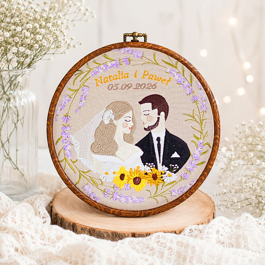 Ślub - inne Personalizowana pamiątka ślubna/rocznicowa, haft w oprawie vintage