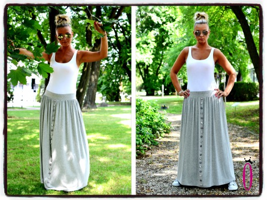 Spódnica maxi - szara - oversize - OLIOLO Pudrowy Różowy