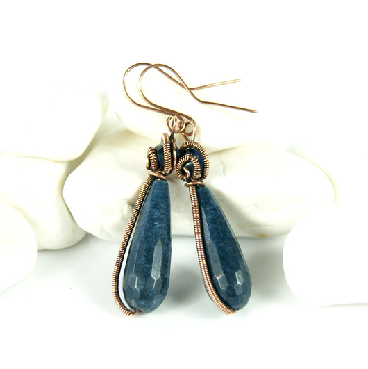 kolczyki wire wrapping Kolczyki z jadeitem