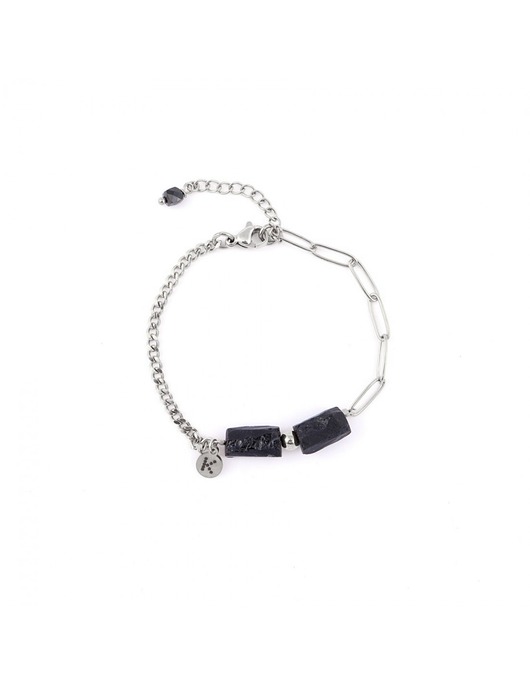 bransoletki z kamieni naturalnych Bestseller! Bransoletka z surową bryłą czarnego Turmalinu Srebrna stal