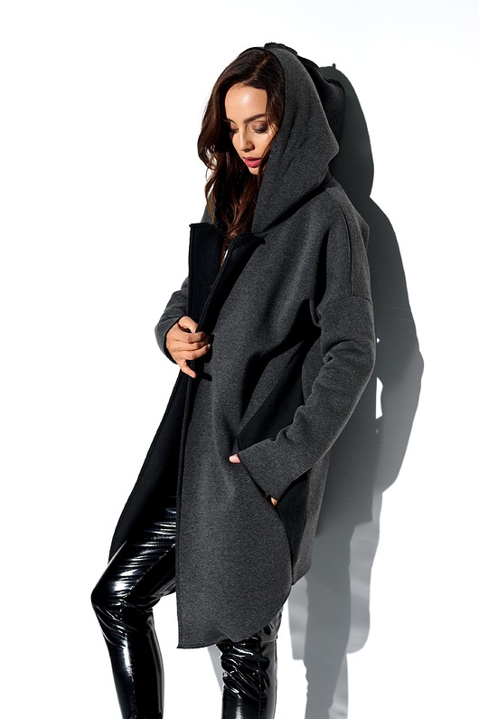 bluza z kapturem damska Bluza kardigan basic LN112 - grafit