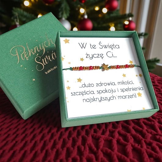 bransoletki z kamieni naturalnych Świąteczna bransoletka - pomysł na prezent - świąteczne pudełko - RED4