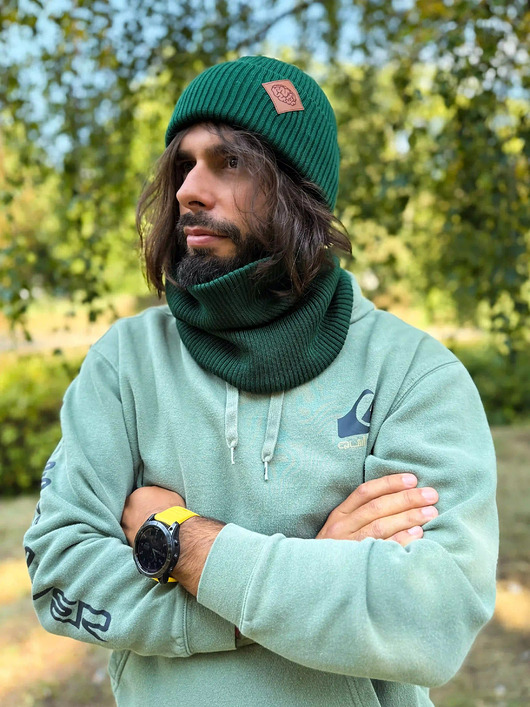 czapki i kapelusze męskie Męska bawełniana czapka beanie logo ekoskórka Zielony