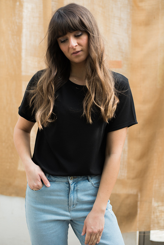 T-shirt Vintage lniany czarny Sistu