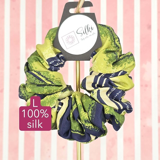 gumki do włosów L średnia gumka do włosów jedwab naturalny scrunchie zielona granatowa