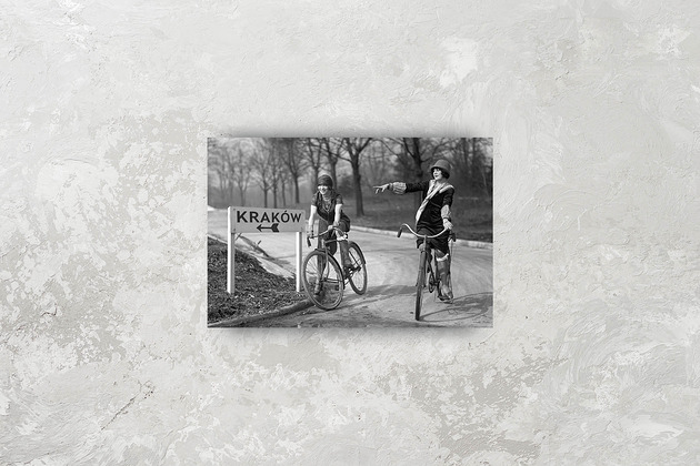 fotografia Plakat Vintage Prostokąt I Dziewczyny na Rowerach