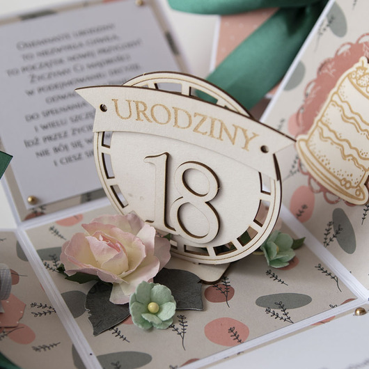 kartki scrapbooking 18 urodziny, exploding box, kartka 3d osiemnastka