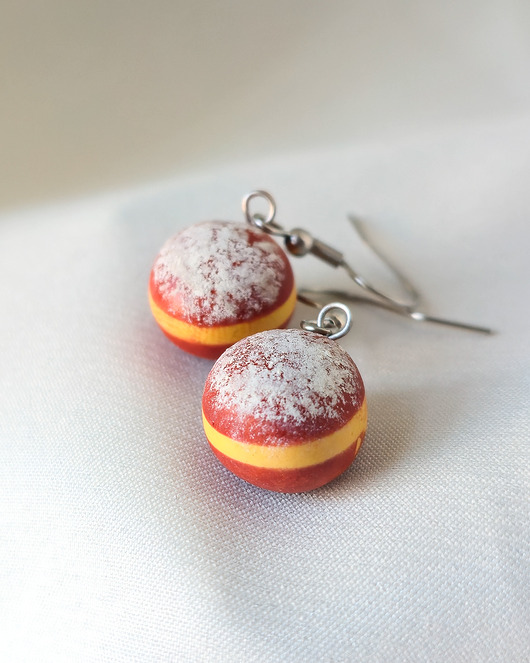 kolczyki z masy plastycznej Kolczyki na karnawał tłusty czwartek pączki