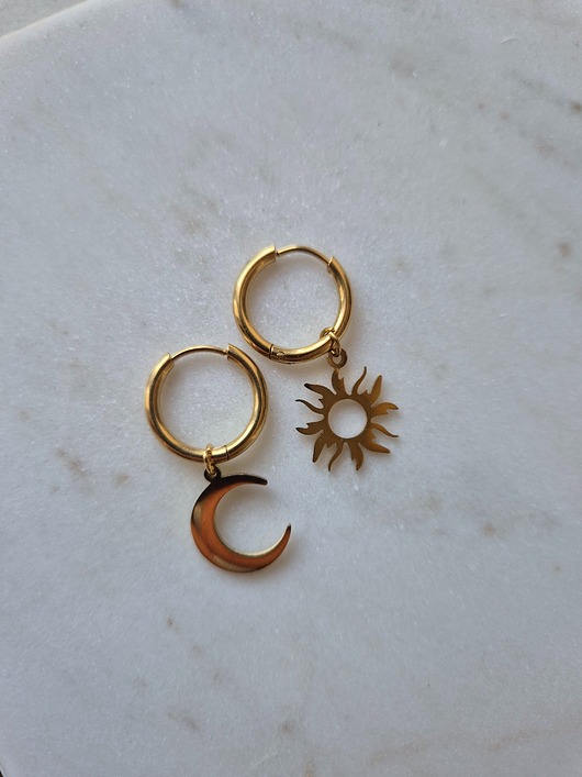 kolczyki pozłacane Kolczyki pozłacane koła zawieszki słońce księżyc