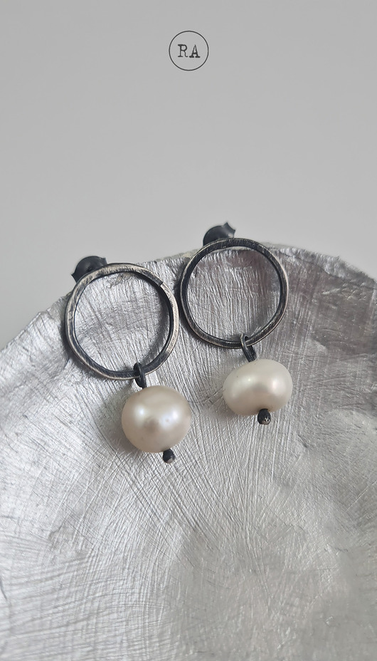 kolczyki srebrne Srebro i perły - kolczyki sztyfty oksydowane