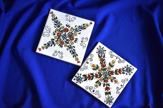 podkładki do kuchni Kafle ręcznie malowane- folklorystyczne