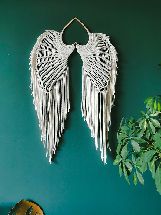 makramy Makrama Skrzydła XXL Makramowe ecru