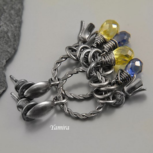 violet and yellow zircon - kolczyki yamira