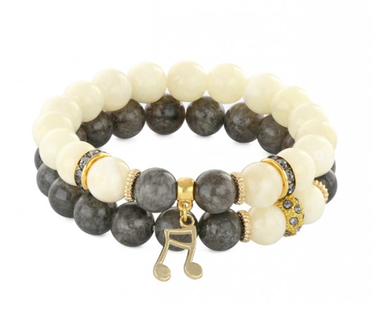 Cream & gray jade with crystal bead & note. Lavoga