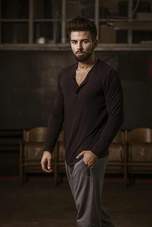 t-shirty męskie Koszulka longsleeve z guzikami wiskoza długi rękaw