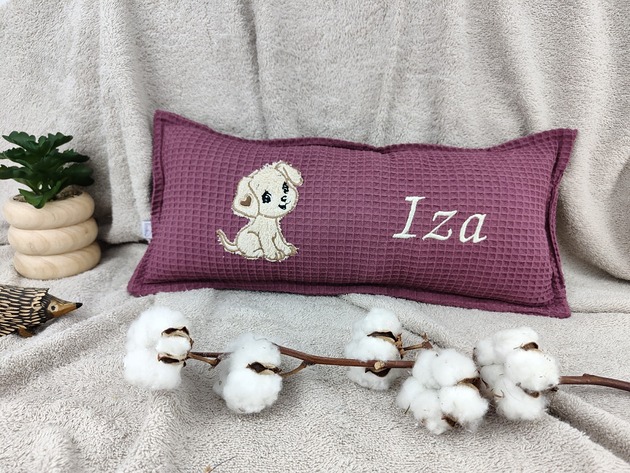poduszki do pokoju dziecka Personalizowany prezent dla dziecka - imienna poduszka z pieskiem
