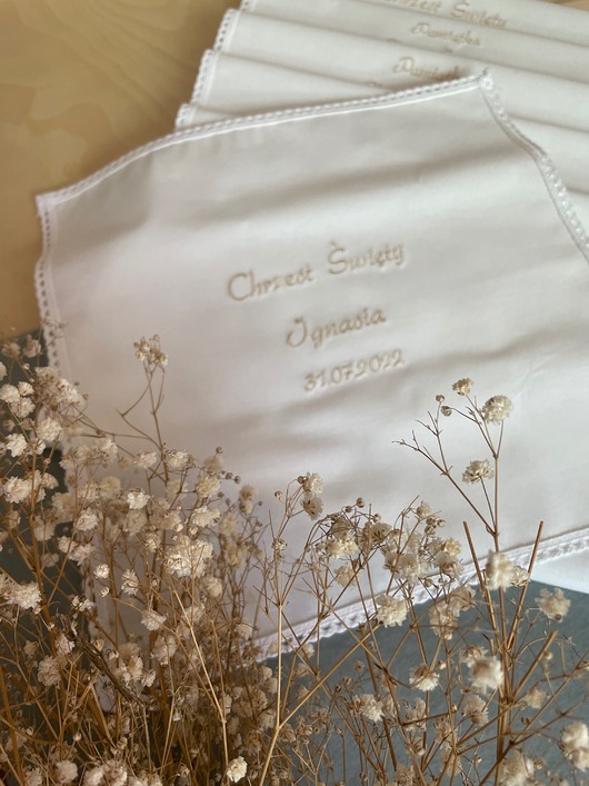 szatki, ubranie na chrzest Szatka do chrztu - chusteczka na chrzest