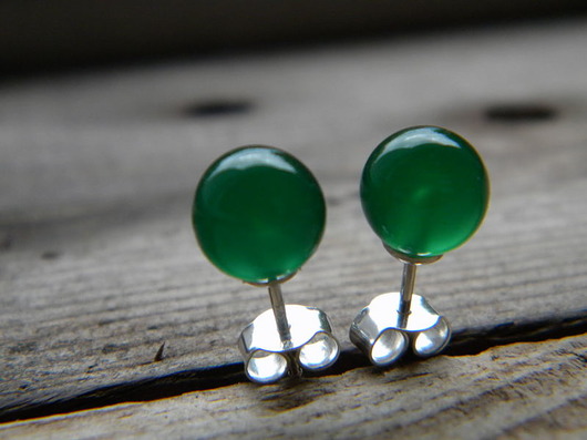 kolczyki wire wrapping Zielony onyks - agat - gładka kulka