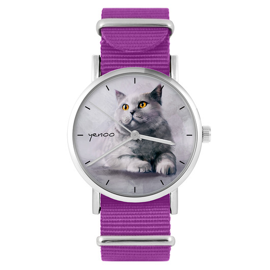 zegarki damskie Zegarek - Kot brytyjski - amarant, nylonowy