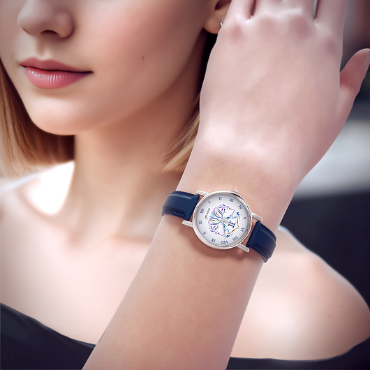 zegarki unisex Zegarek  mały - Bliźnięta - skórzany, granatowy