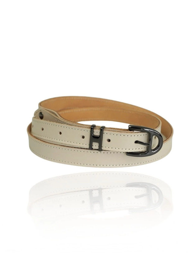 paski damskie Beżowy skórzany pasek damski Harmony z grafitową klamerką