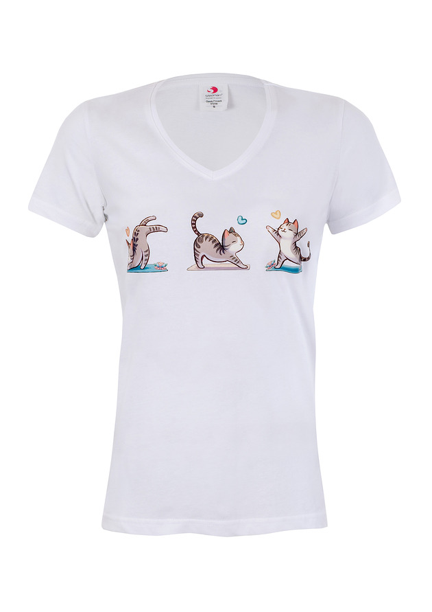 t-shirt damskie Bluzka t-shirt jogowe kotki biała