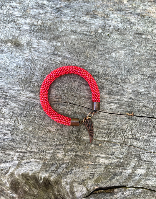 bransoletki ze szkła Bransoletka koralikowa malina neonowa