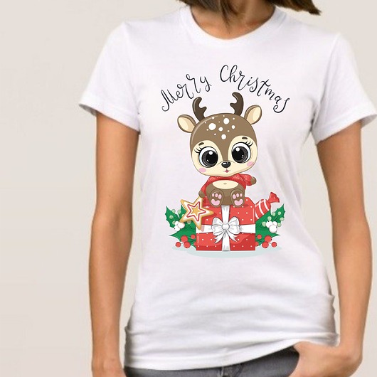 t-shirt damskie Koszulka organiczna z nadrukiem Reniferek