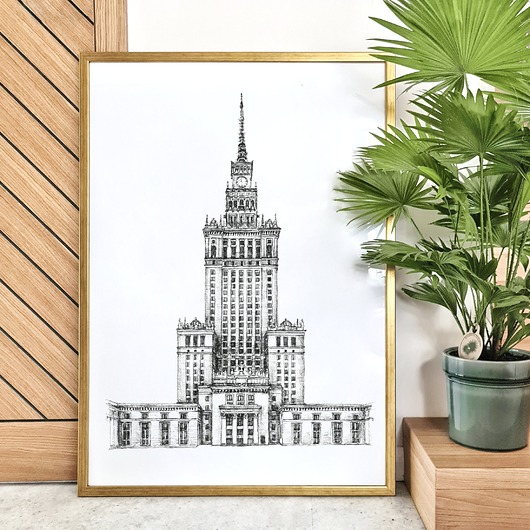 grafiki i ilustracje Pałac Nauki i Kultury w Warszawie. Grafika art. print.