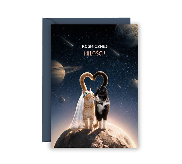 kartki okolicznościowe - wydruki Kartka Ślubna Koty "Kosmicznej Miłości" Personalizacja