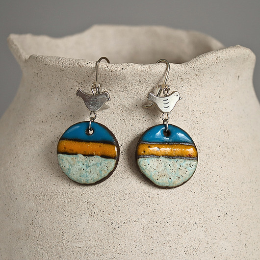 kolczyki ceramiczne Ceramiczne kolczyki z ptaszkami