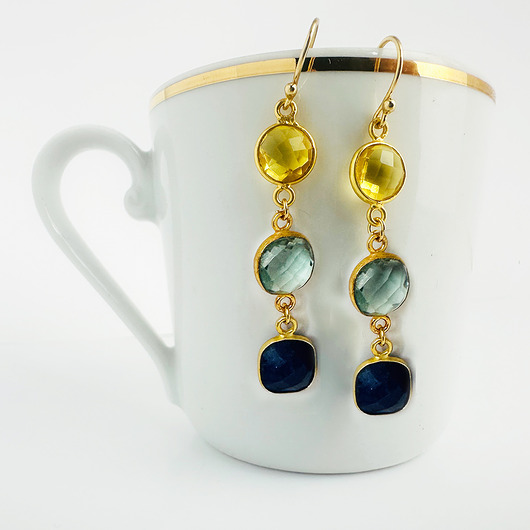 kolczyki z kamieniami HAPPY SPRING - kolczyki kamienie szlachetne srebro pozłacane