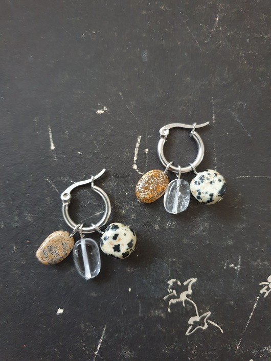 kolczyki z kamieniami Kolczyki TRIO kryształ górski, jaspis obrazkowy, jaspis dalmatyński