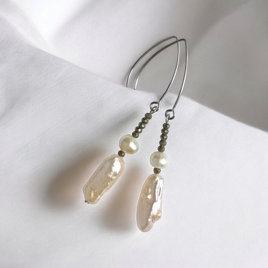 kolczyki z kamieniami LUX. UNIKATOWE kolczyki : perły i piryt