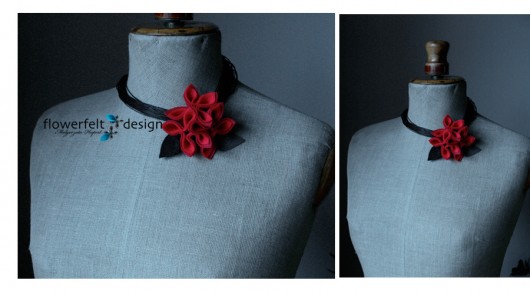 czerwone z czarnym -Biżuteria Autorska FlowerFelt Design
