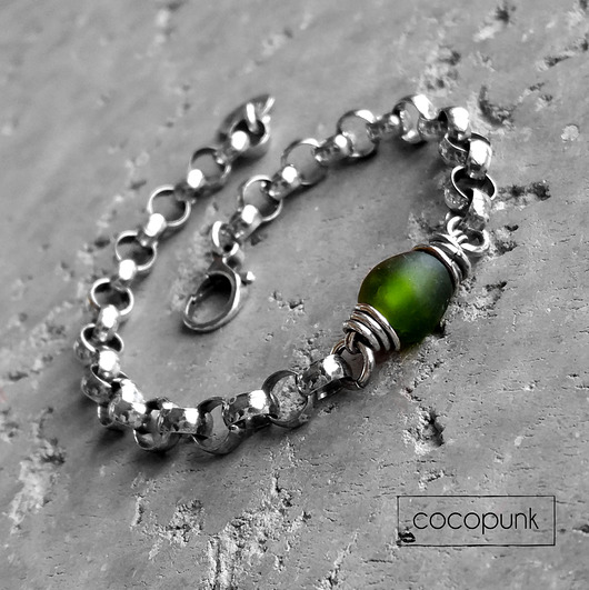 MASYWNA BRANSOLETA- SREBRO 925 I szkło Z GHANY. Cocopunk