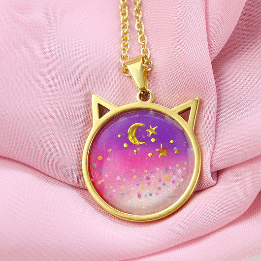 wisiory Medalion galaxy cat naszyjnik kosmos