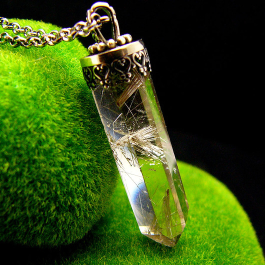 wisiory Naszyjnik Sopel Złociste Włosy Wenus - Srebro Kwarc z Rutylem