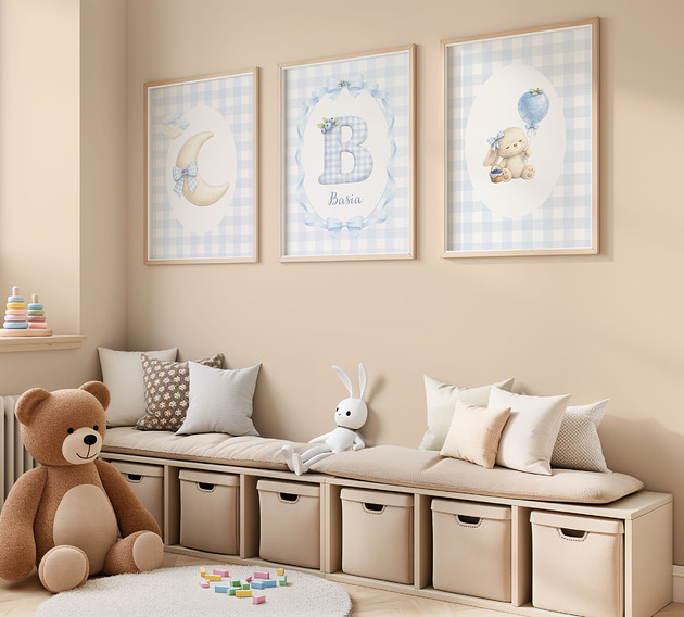 obrazy i plakaty do pokoju dziecięcego Zestaw 3 plakatów dla dziewczynki -BŁĘKIT