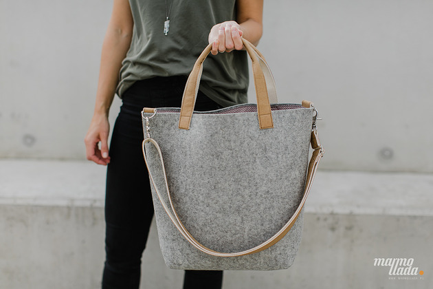 torby XXL Marmollada - torebka filcowa śr SZARA + B do ręki