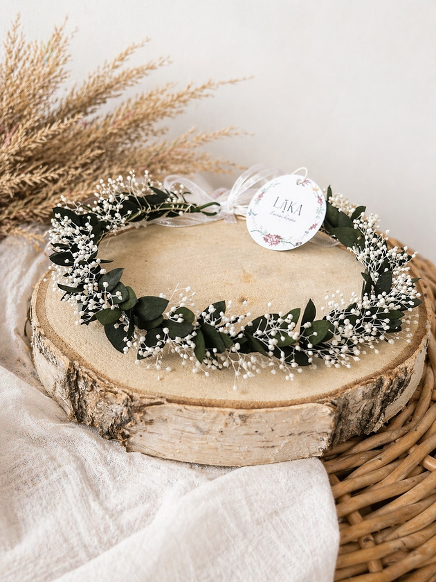 wianki komunijne Wianek gipsówki i eukaliptus