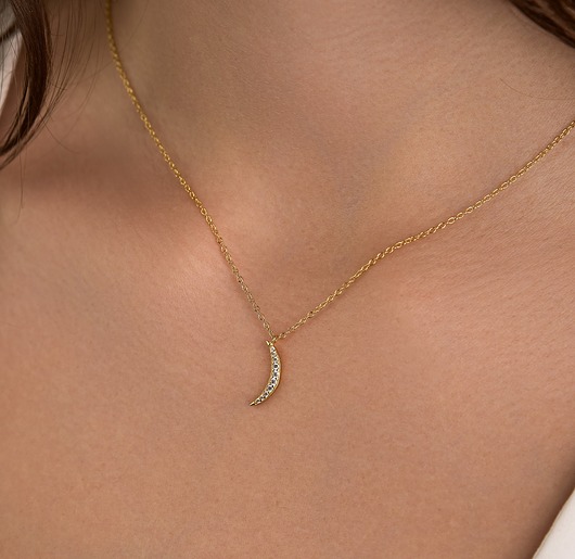złote naszyjniki Naszyjnik cyrkonie "Moon" - srebro 925 pozłacane